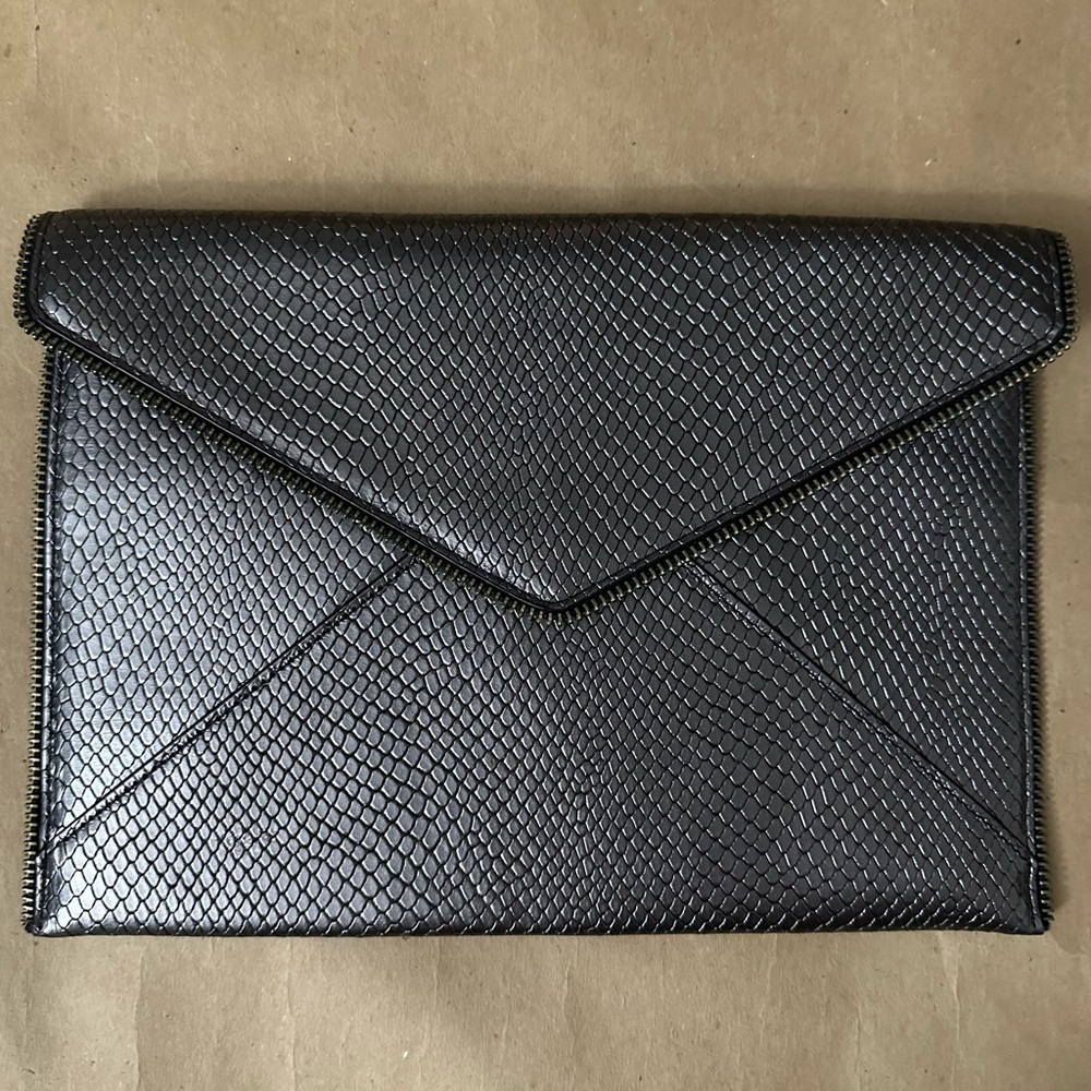 NWT Rebecca Minkoff Gunmetal Anthracite Leo Leather Clutch